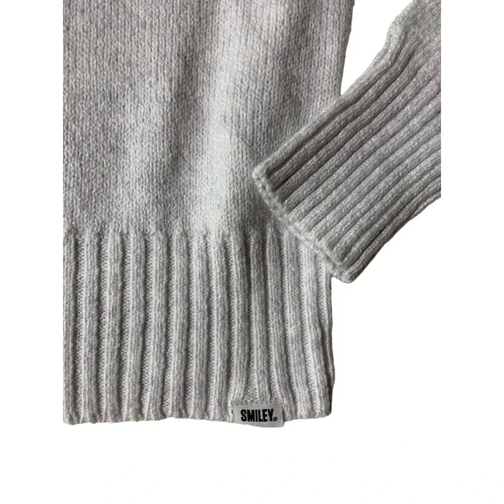 New! American Eagle Smiley  Mockneck Sweater gray Marled Blue Red Logo Women's M